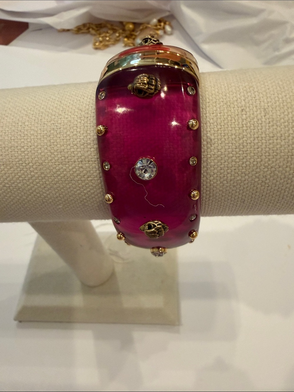 Kurt Geiger Fuchsia Pink Enamel and Gold-Tone Crystal Bangle Bracelet